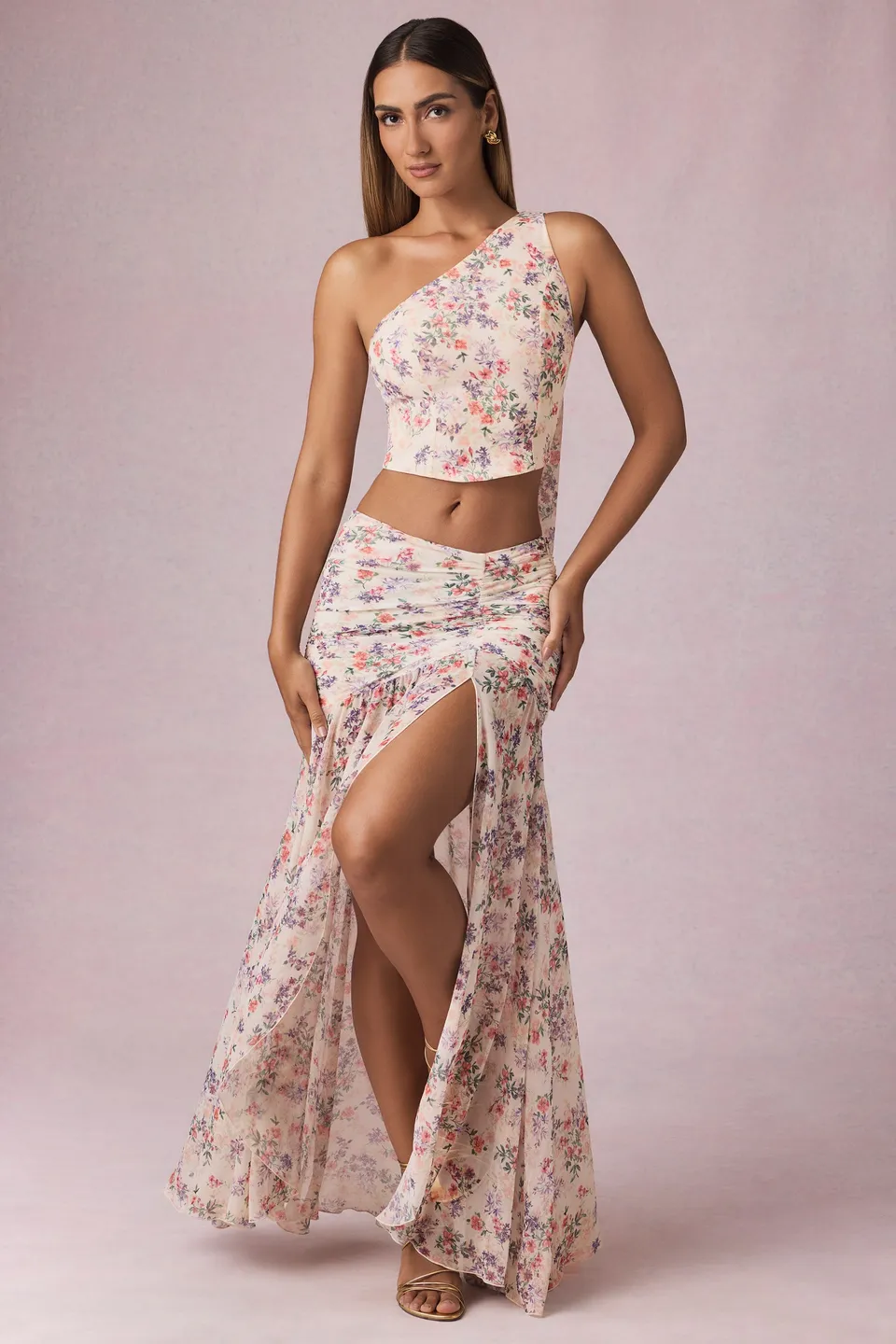Oh Polly Romy jupe maxi primrose fleurie asymétrique