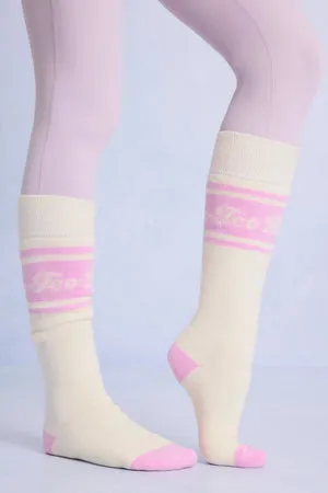 Bo+Tee Chaussettes Ski Hautes Coton Rose Pâle