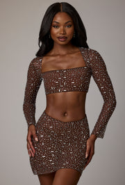 Oh Polly Embellished Thalassa mini jupe cocoa à strass