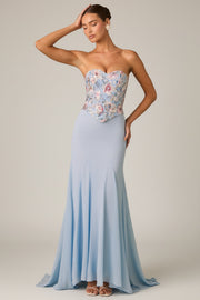 Oh Polly Lysana robe corset bleue fleurs sequins