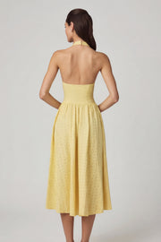 Oh Polly Farrah Robe Mi-longue Jaune Citron Dos Nu