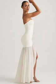 Oh Polly Melina Robe Bustier Sirène Ivoire Fente Maxi
