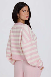 Oh Polly Knitwear BT02529 cardigan court rose rayé