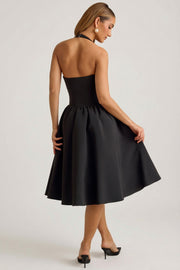 Oh Polly Angelina Robe Midi Licou Noire Black Nœuds