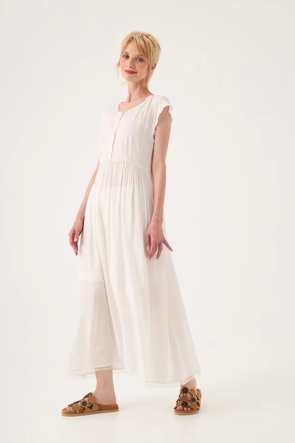 Chicosoleil Nanette robe longue ivoire satin viscose