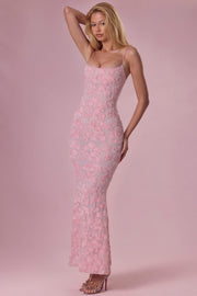 Oh Polly Valora robe maxi blush perles 3D col carré