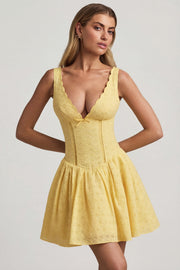 Oh Polly Sabina mini robe broderie jaune pastel nœud