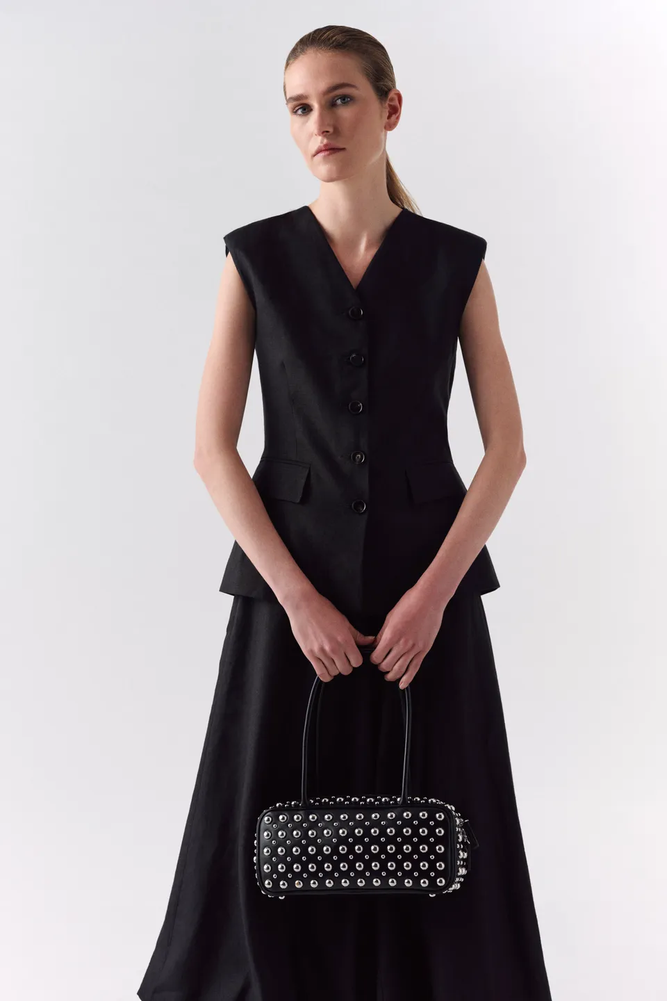 Liviana Conti Rian gilet tailleur noir lin-cachemire