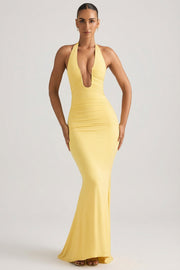 Oh Polly Laverna Robe Longue Jaune Pastel Dos Nu