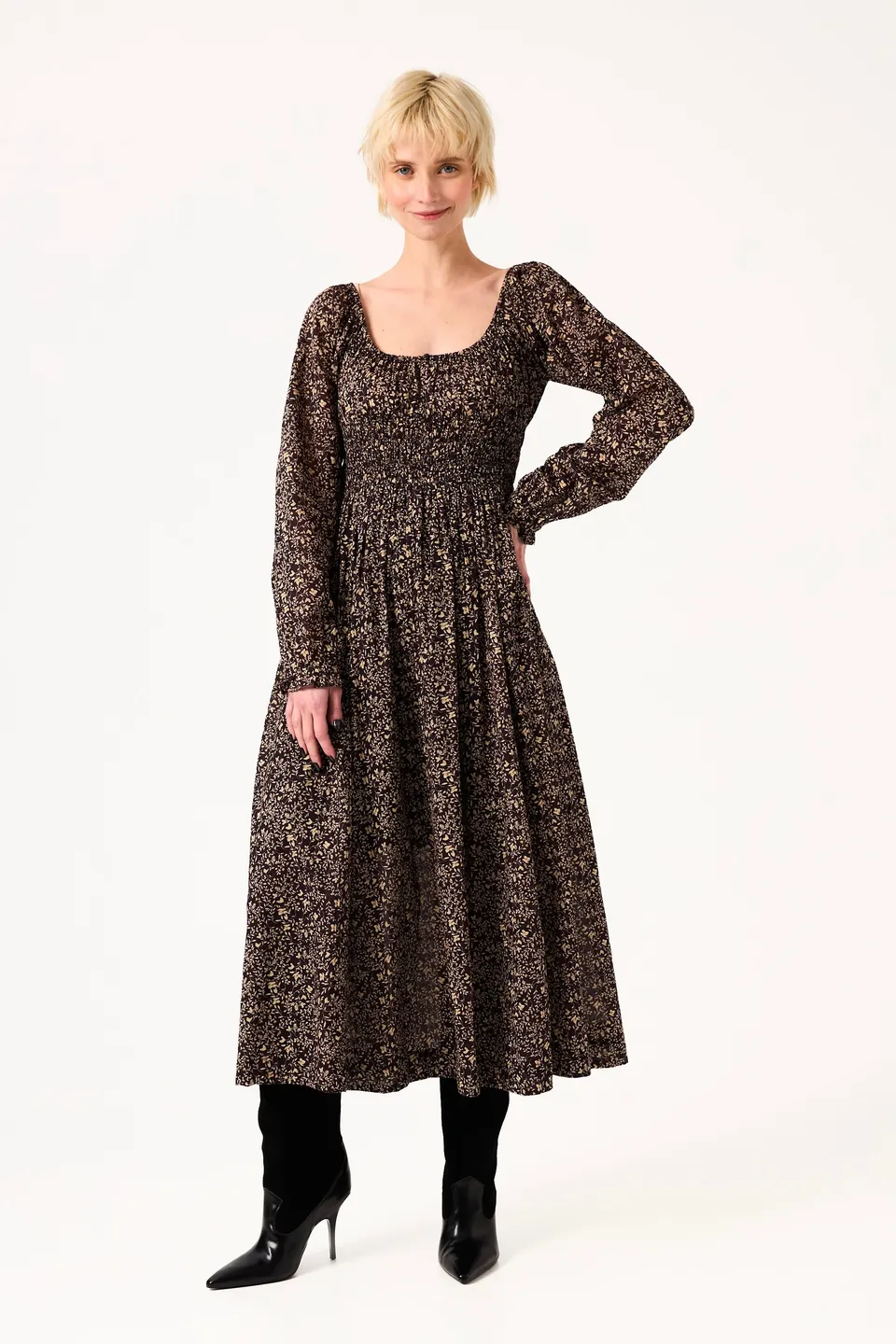 CHICOSOLEIL SUZUME robe midi coton black liberty XS-XL