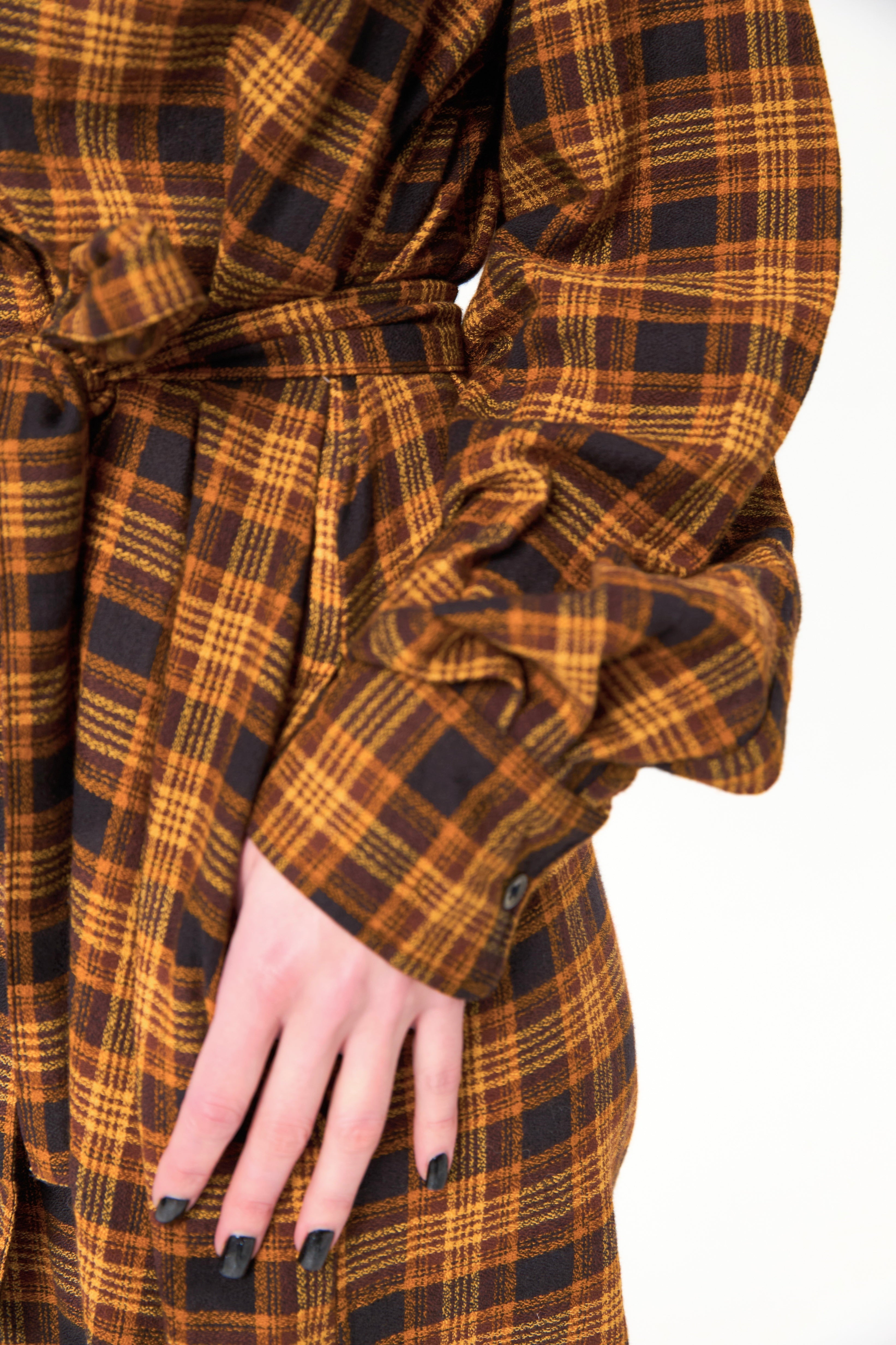 Chicosoleil Aina robe mi-longue tribal plaid coton ceinture