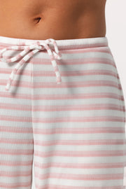 Oh Polly Ribbed Jersey Low-Rise Pantalon Rose Rayé Taille Basse