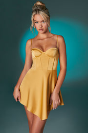Oh Polly Tinsley Robe Dorée Satin Corset Asymétrique