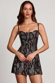 Oh Polly Embellished 14501 mini robe argent serpent strass