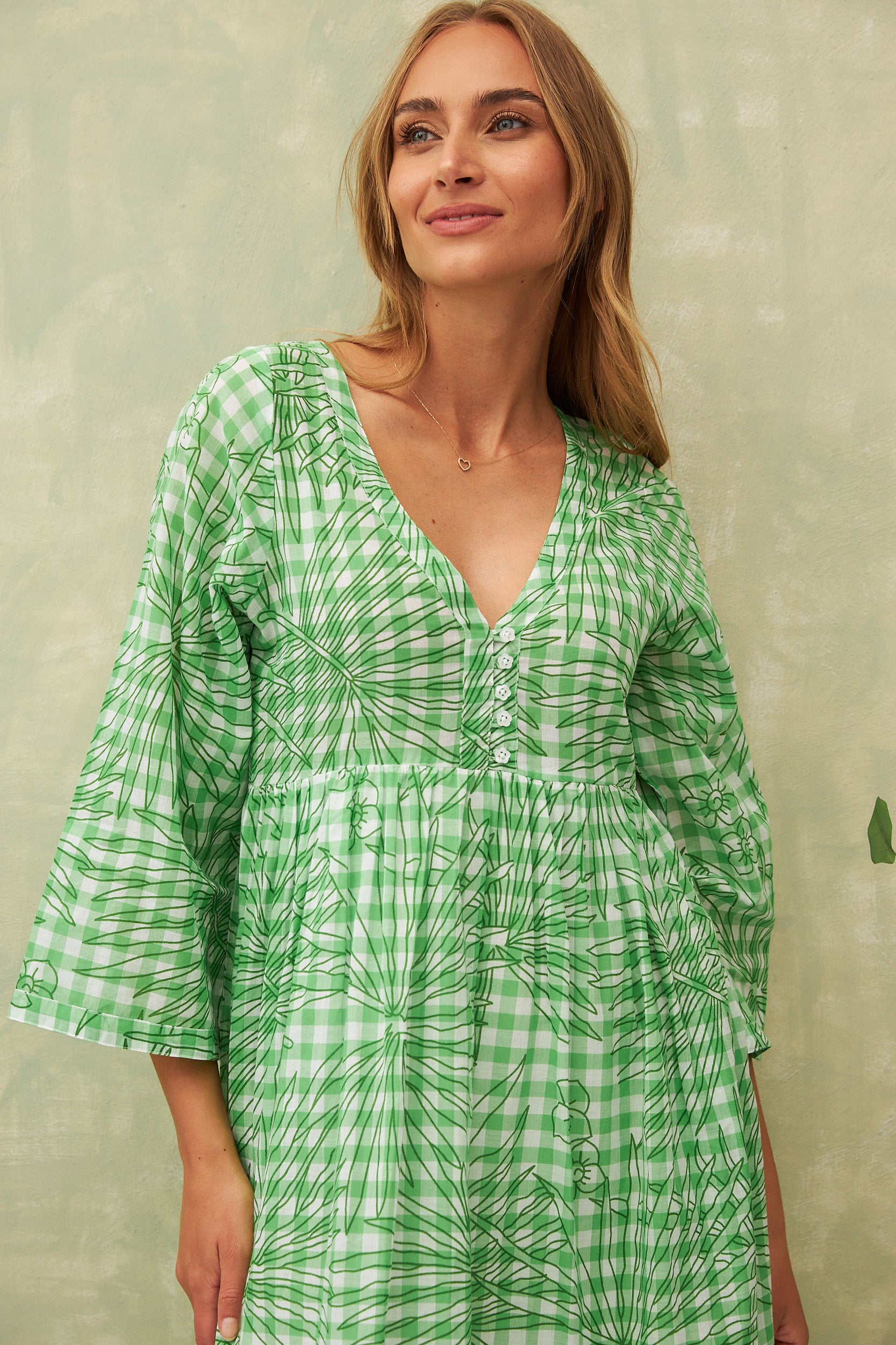 Chicosoleil Claudia robe longue vert Vichy Bohème