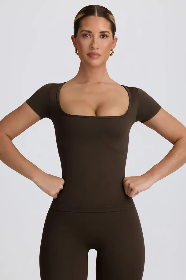 Oh Polly Super Sculpt t-shirt sport marron col carré