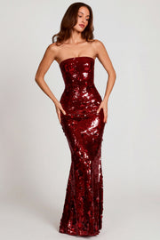 Oh Polly Nottola robe maxi bustier rouge sequins 3D