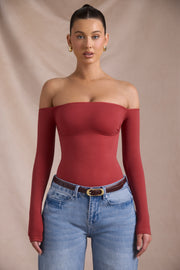 Oh Polly Bodysuits 12954 body rouge brique épaules nues
