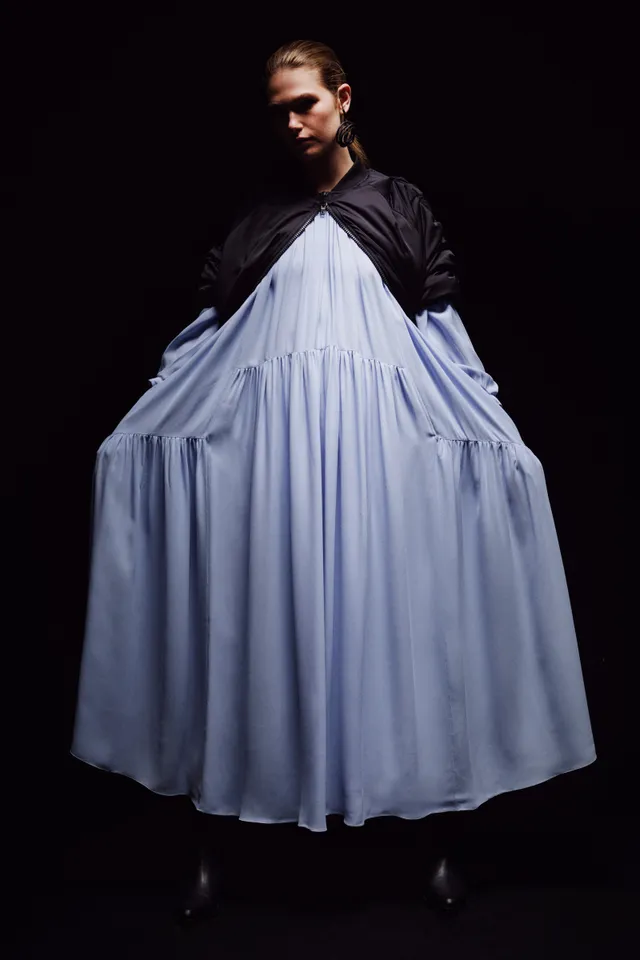 Liviana Conti Francine robe longue bleu bleuet