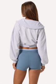 Oh Polly Knitwear BT2083 sweat cropped gris chiné col zippé