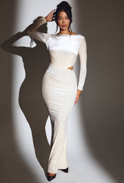 Oh Polly Ginevra robe maxi velours ivoire manches longues