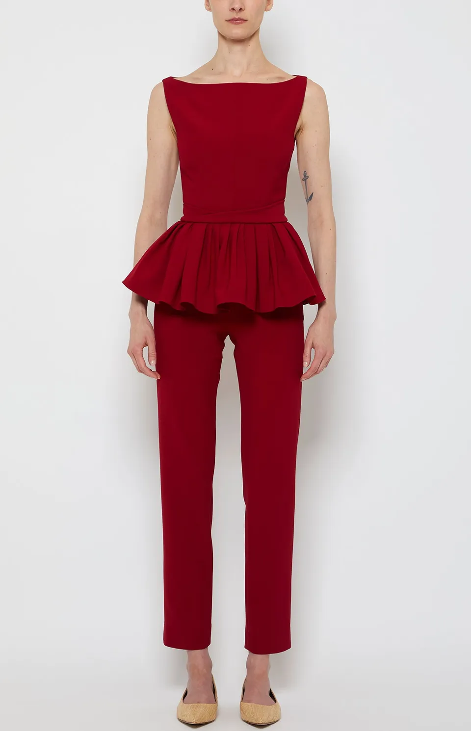 Prabal Gurung Peplum Square Neck Top rouge col carré
