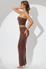 Oh Polly Embellished Fausta jupe maxi Espresso strass