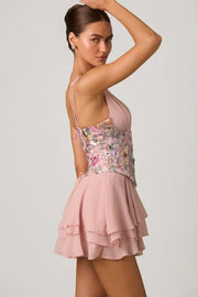 Oh Polly Embellished Sakura mini robe rose floral corset volants