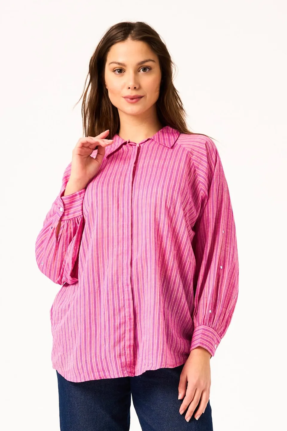 Chicosoleil Kizuna chemise rayée rose coton