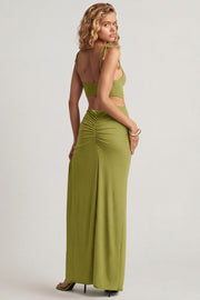 Oh Polly Imara robe maxi vert olive asymétrique fente