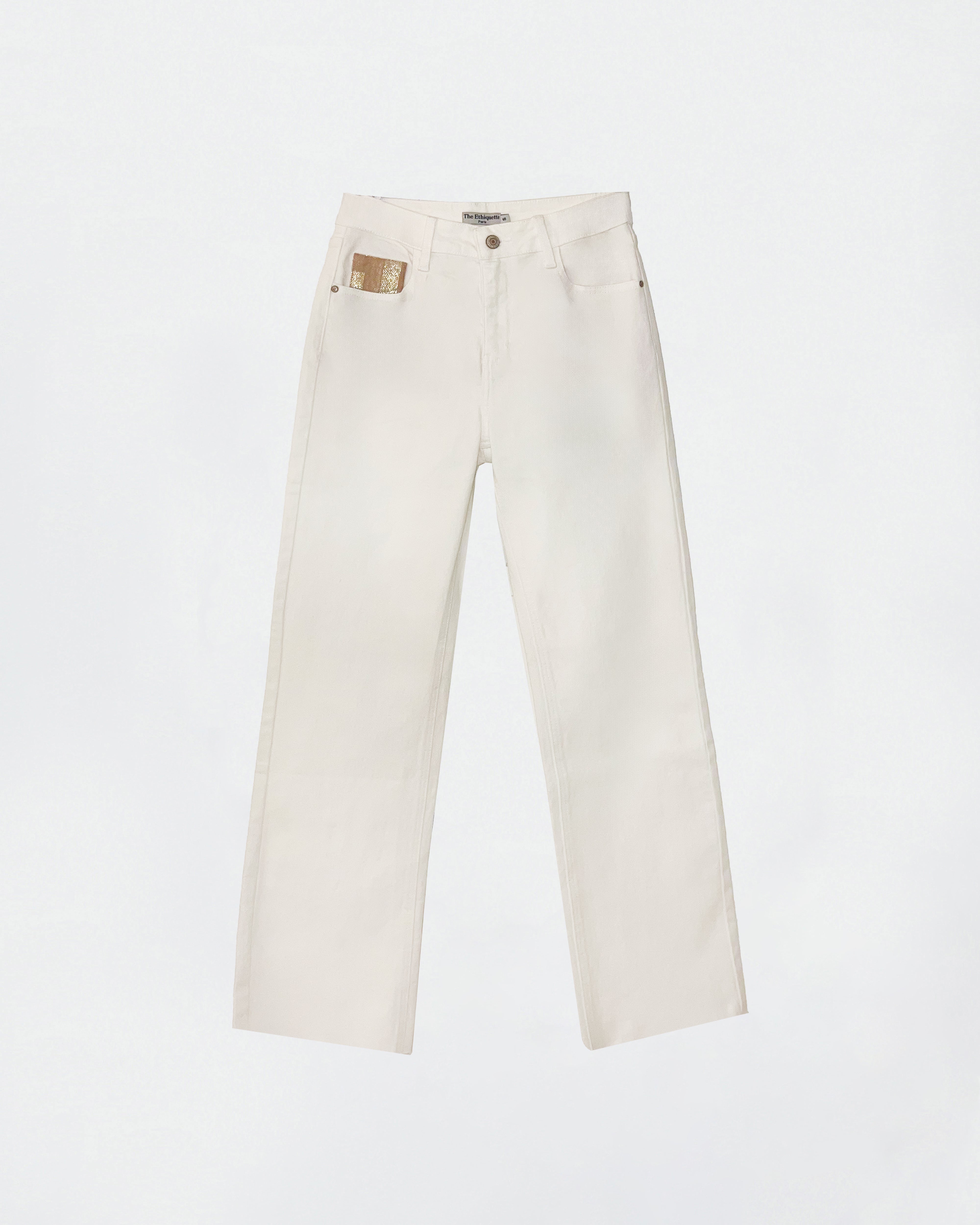 The Ethiquette Apollonia Orphée jean blanc denim taille mi-haute