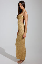 Oh Polly Embellished Constance 7589A maxi robe dorée sequins