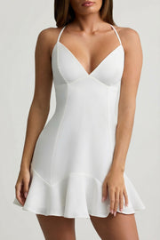 Oh Polly Daria 13772 robe mini blanche plissée dos lacé