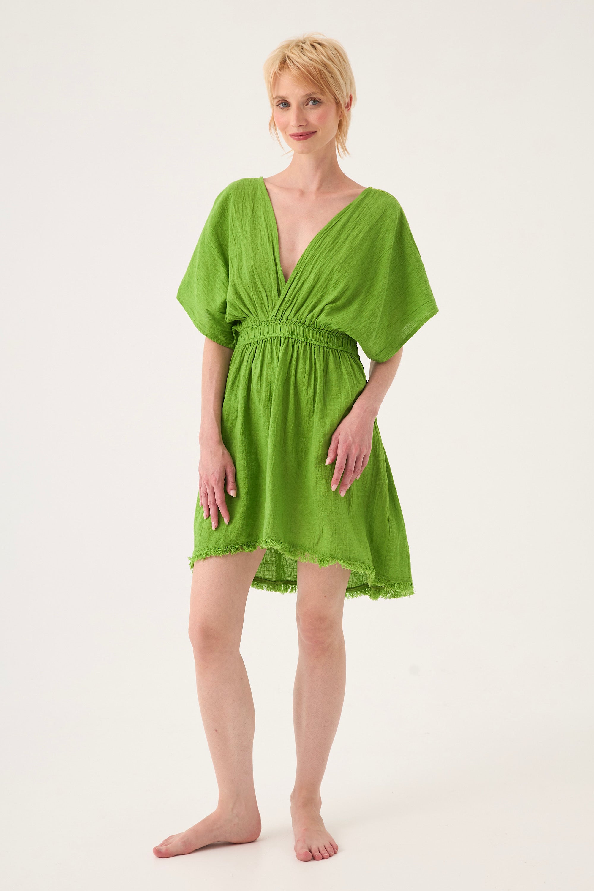 Chicosoleil Ophelia robe courte vert péridot dos nu coton