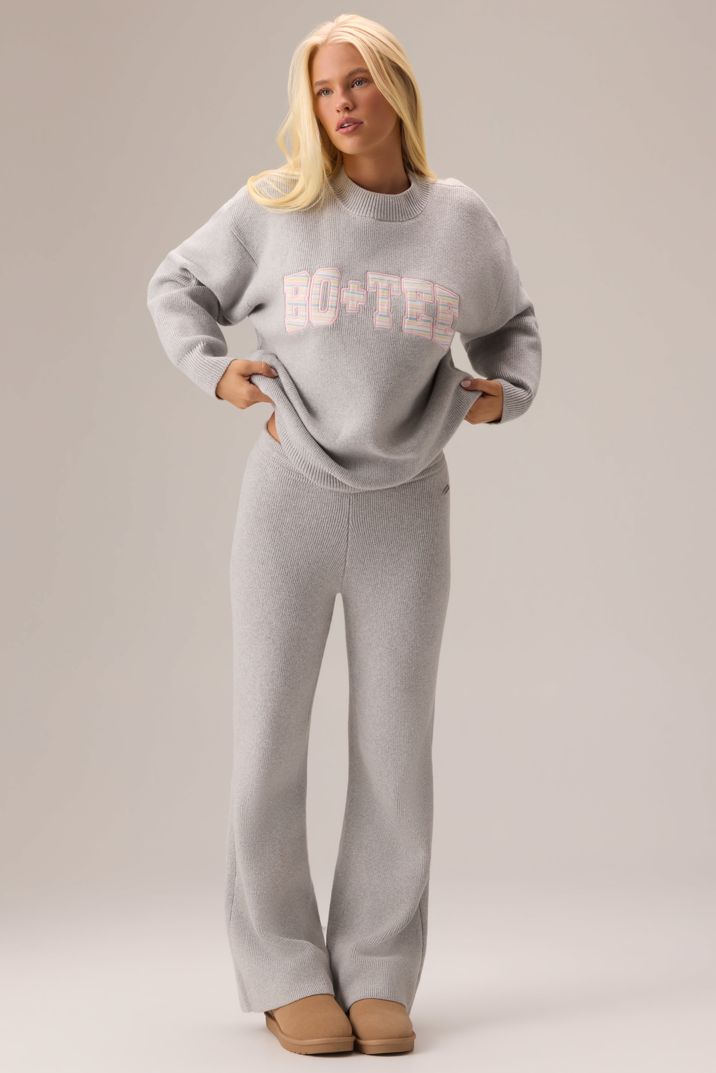 Oh Polly Bo+Tee pull oversize maille côtelée galet logo