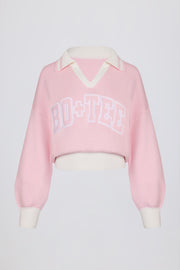 Oh Polly Knitwear Pull Oversize Coton Rose Col V Logo