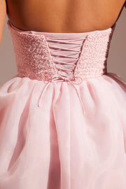 Oh Polly Rosette robe midi blush corset perlée tulle