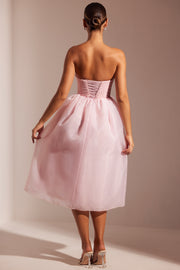 Oh Polly Rosette robe midi blush corset perlée tulle