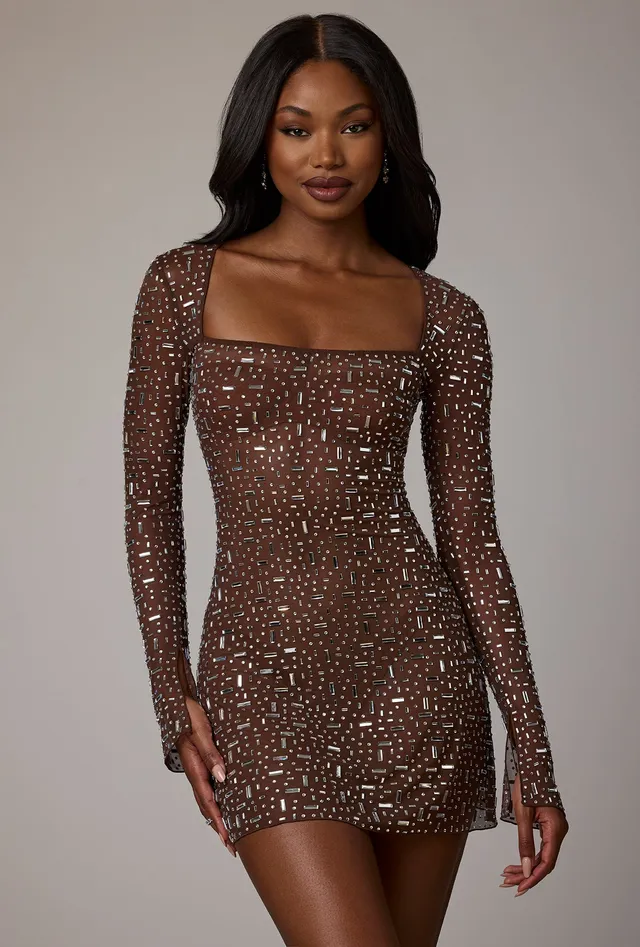 Oh Polly Zeta 7964 mini robe strass marron
