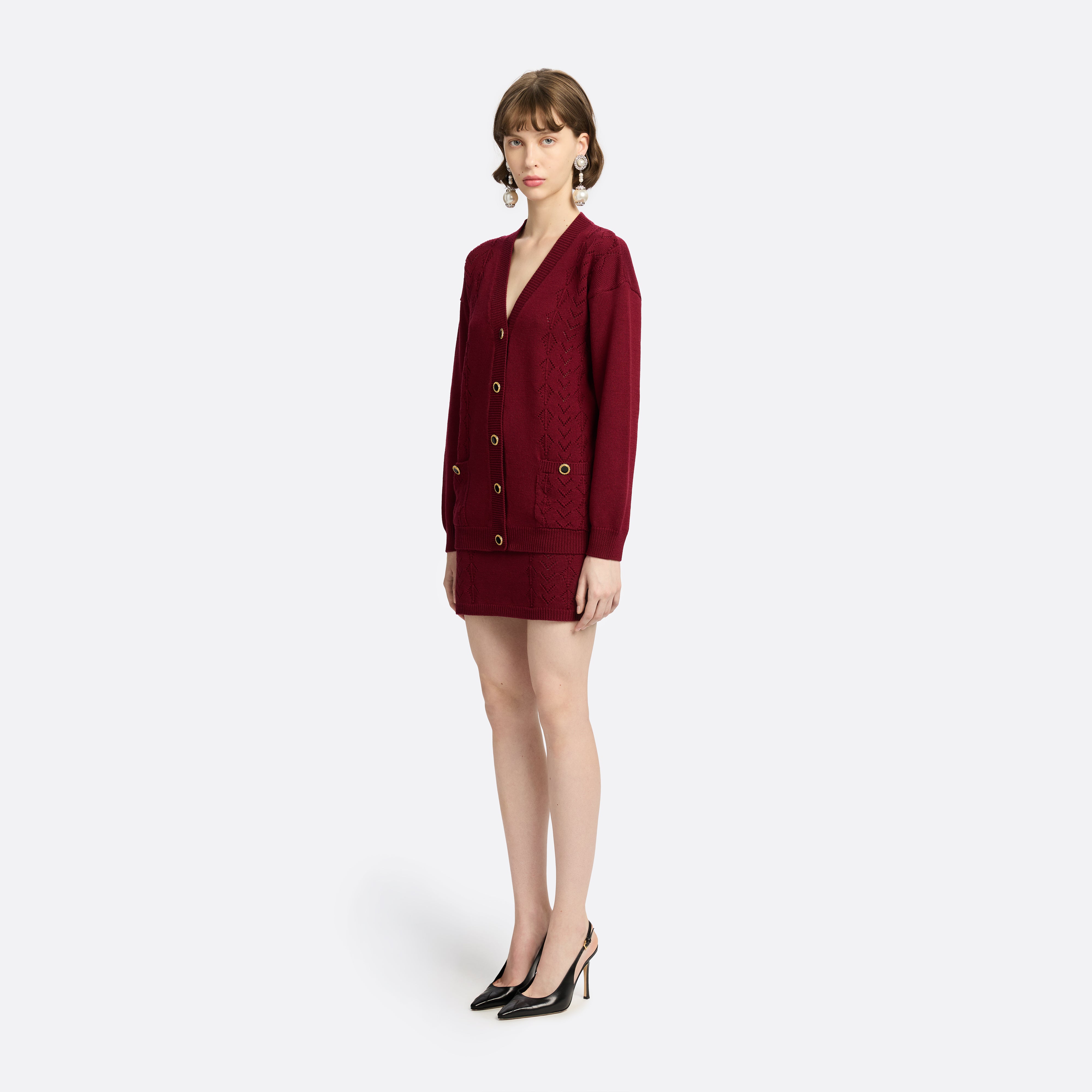 Alessandra Rich Merino Wool cardigan laine bordeaux taille 40