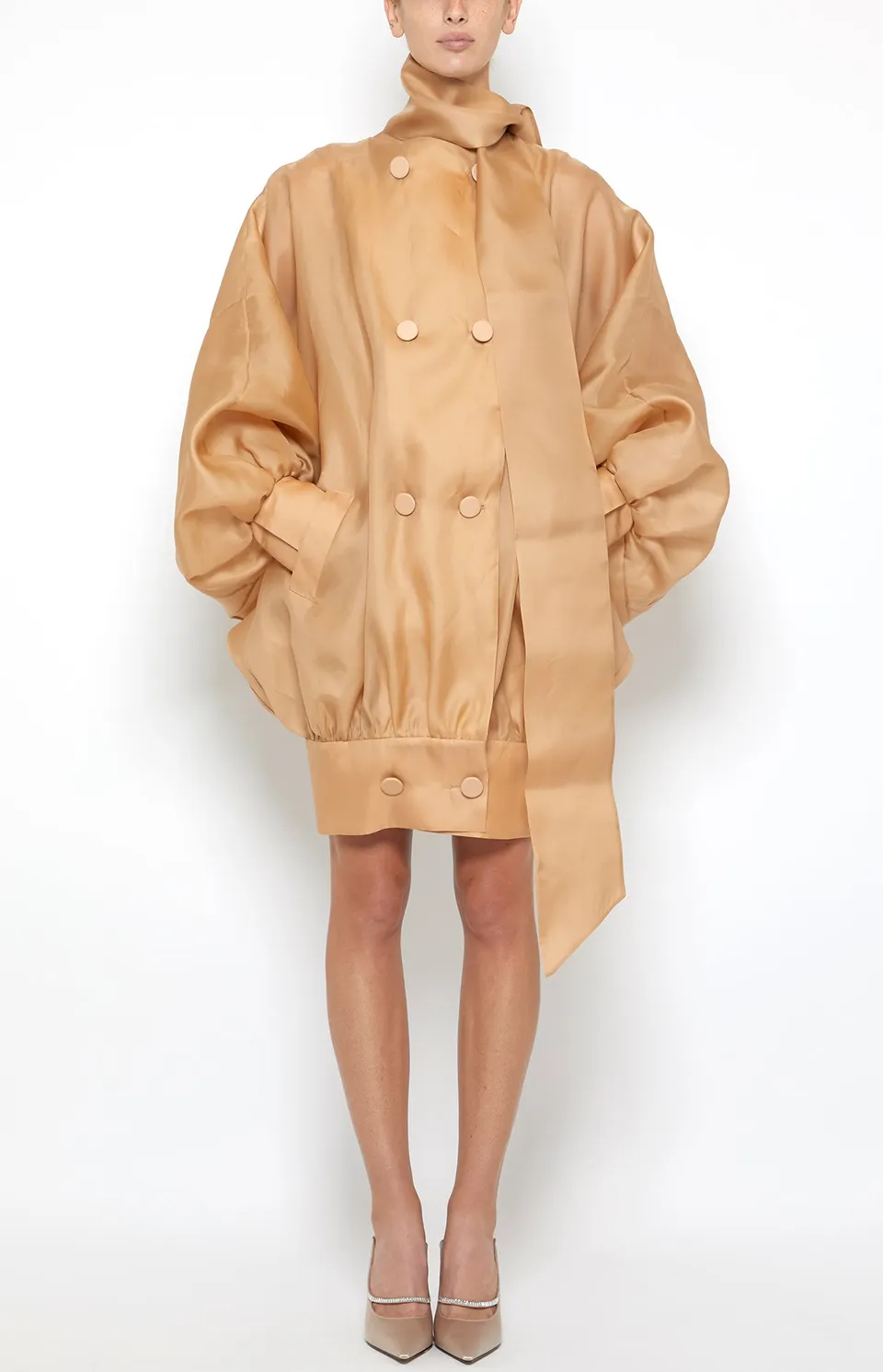 Prabal Gurung Curled Collar manteau nude soie 0 à 14
