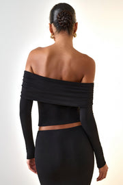 Oh Polly Tops Kesia 11652 top épaule dénudée noir modal