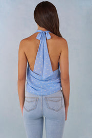 Oh Polly Tops 15993 top licou bleu pois plongeant