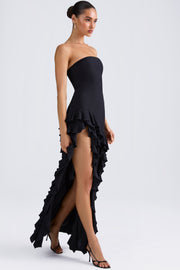 Oh Polly Diletta 8380 robe longue bustier noire volants