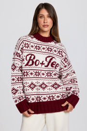 Oh Polly Knitwear Pull Oversize BT2409 Rouge Jacquard Laine