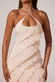 Oh Polly Calico robe longue ivoire volants fente licou