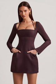 Oh Polly Dresses Ksenia robe mini marron chocolat rayures trapèze