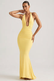 Oh Polly Laverna Robe Longue Jaune Pastel Dos Nu
