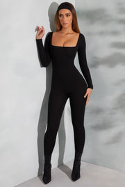 Oh Polly Delanie 3835 combinaison col carré noire bodycon