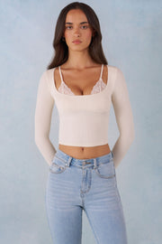 Oh Polly Base Layers Margaux 15823 top manches longues ivoire dentelle